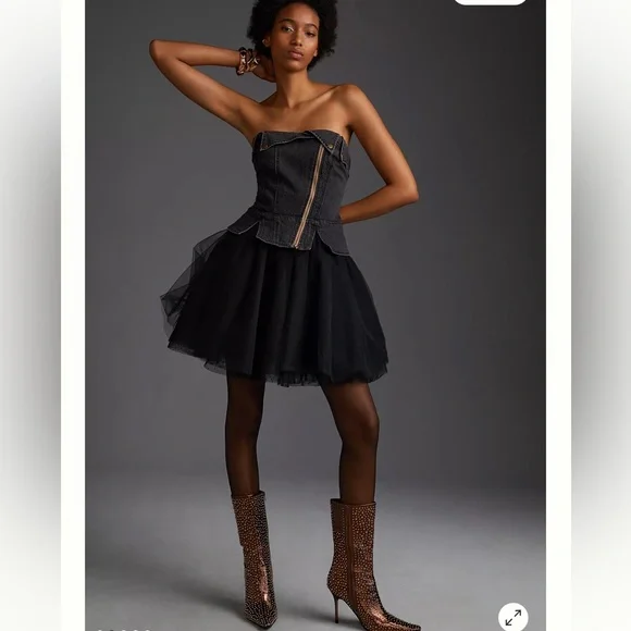 Anthropologie | Dresses | Anthropologie Pilcro Strapless Denim Punk  Princess Tulle Mini Dress | Poshmark